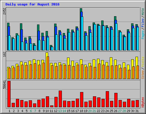 Daily usage for August 2016